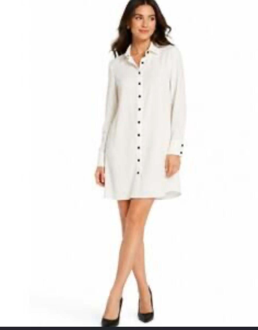 Kate Spade New York Griffin Shirt Dress Ivory 10 Black Buttons Long Sleeve